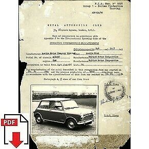 1966 Austin Mini FIA homologation form PDF download (RAC)